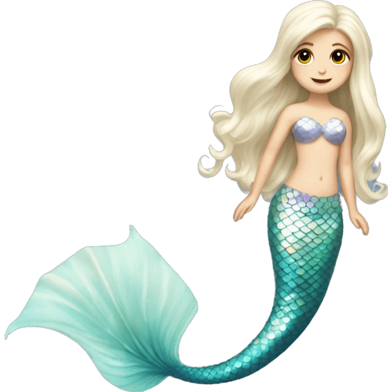 Iridescent mermaid tail full body white girl long hair emoji