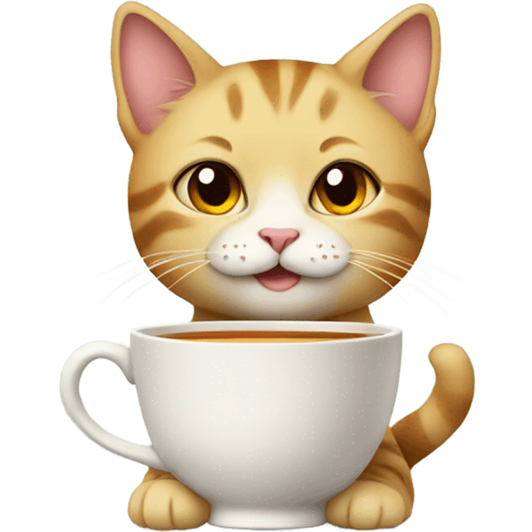 Cute cat with cup of tea emoji