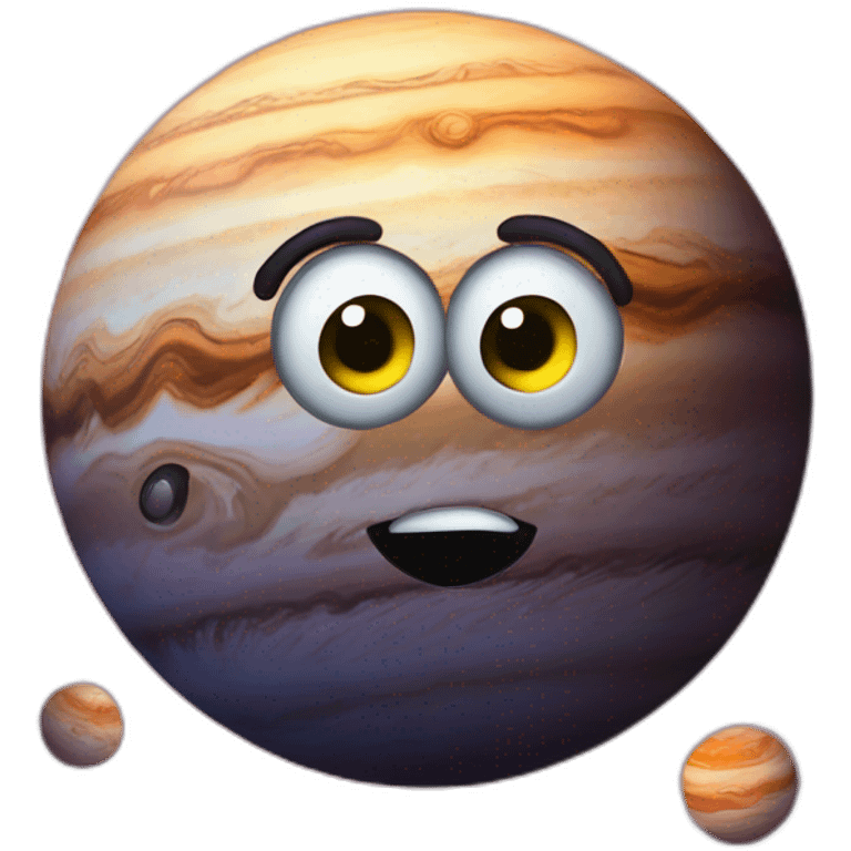 planet Jupiter with a cartoon thoughtful face with big courageous eyes emoji