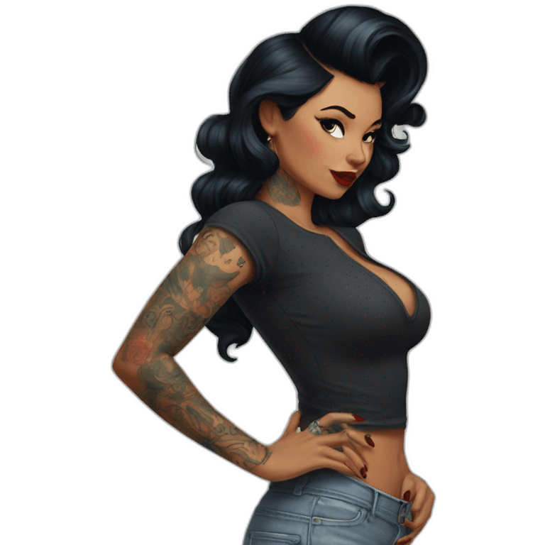 Pinup dark hair and tattoos emoji