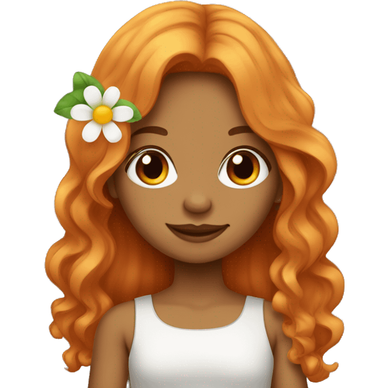 Tan girl with long orange wavy hair holding a flower  emoji