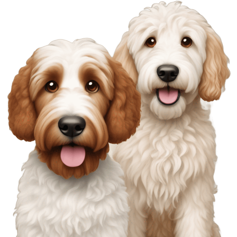 Reddish/brown golden doodle and white golden doodle dogs emoji