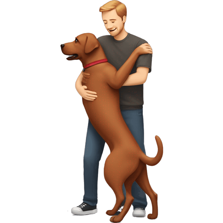 Red Labrador giving brown haired man a hug emoji