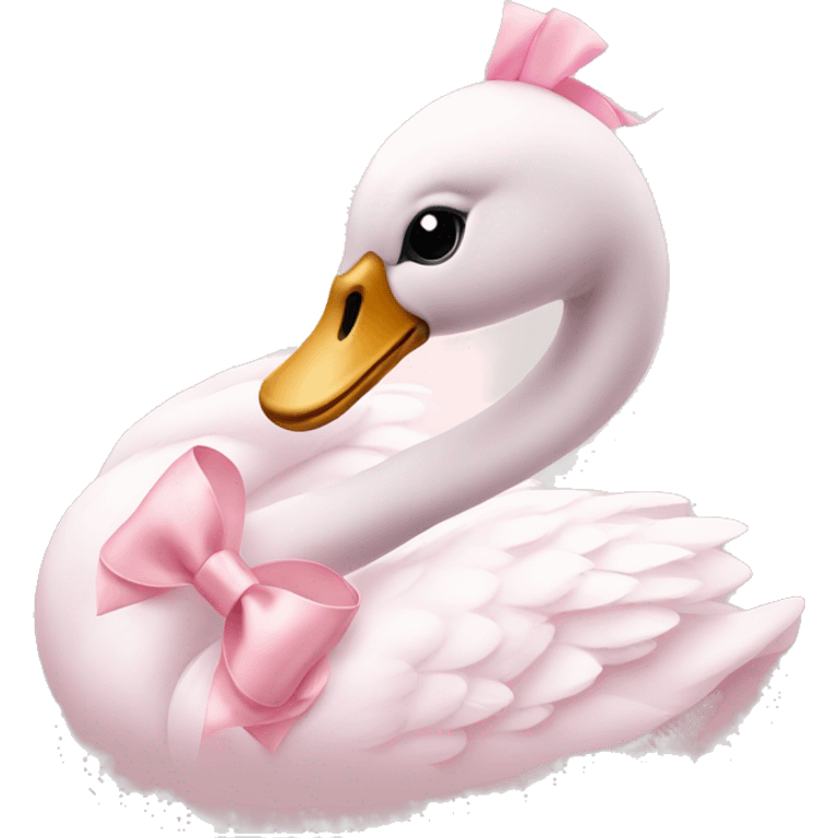 pastel pink swan with a light pink bow emoji