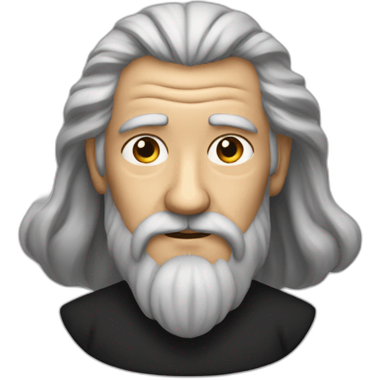 Wise old man with long hair and barbe looks like he knows a lot wearing a black shirt  emoji