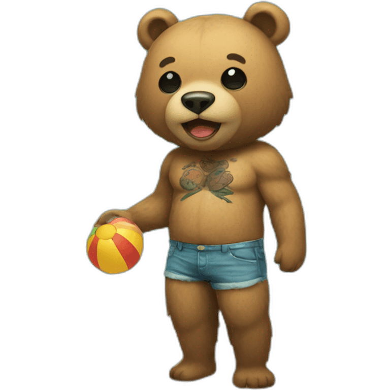 Bear with tattoos on a beach emoji