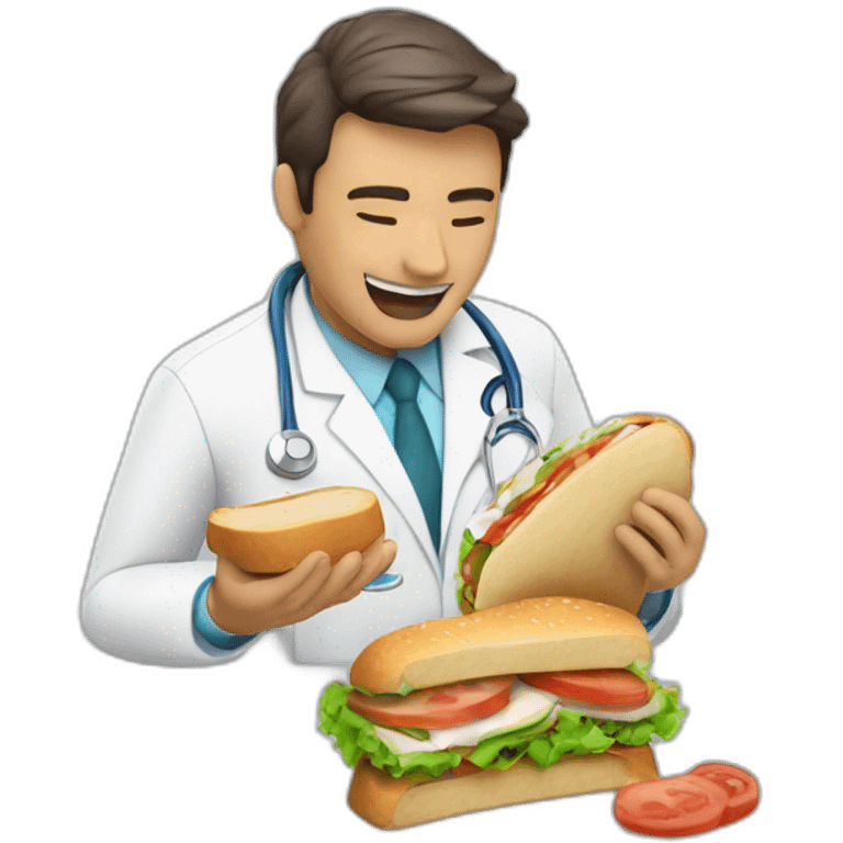 Médico comiendo un súper sandwich emoji