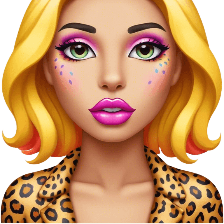 Lush kissable lips with rainbow colored leopard print emoji