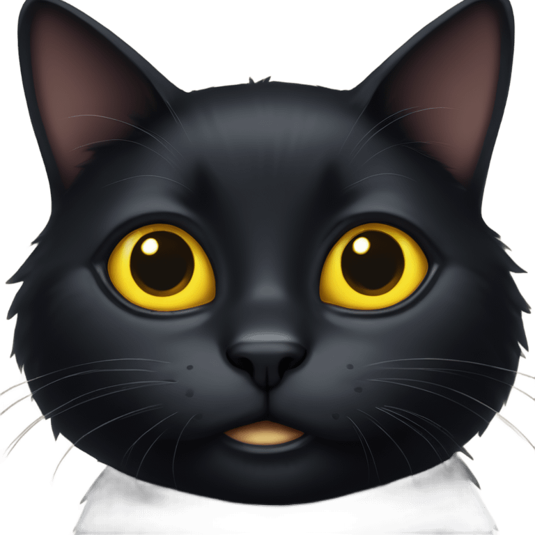 Cute black cat with big yellow eyes and big pupils emoji