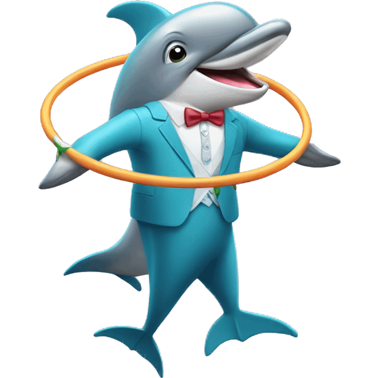 Dolphin wearing a suit hula hooping  emoji