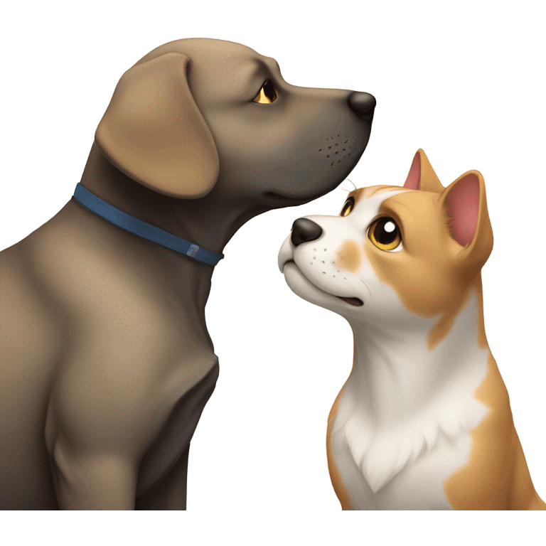 Cat and dog kissing emoji