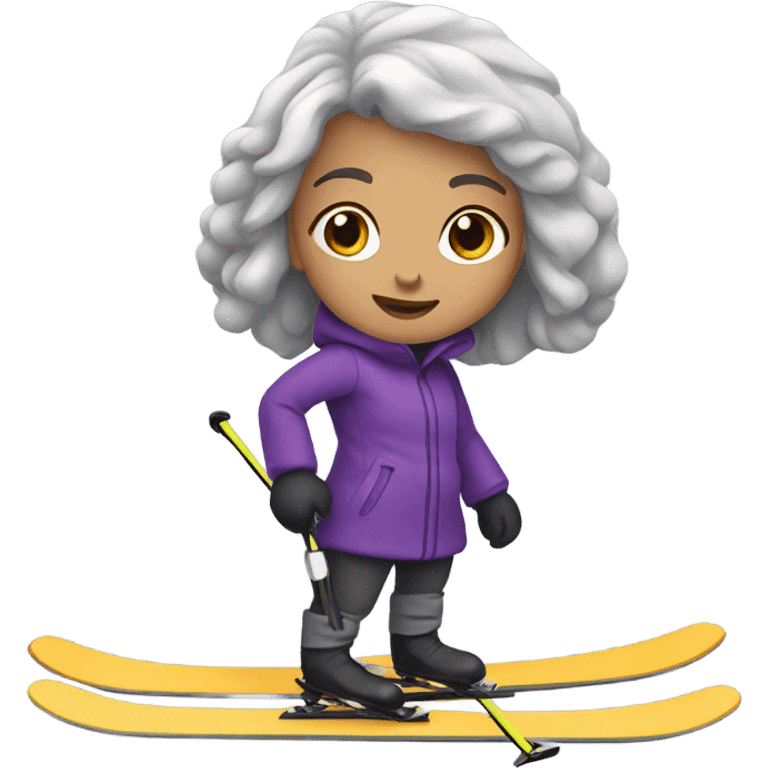 Cute girl on skis with grey hair and a purple coat emoji