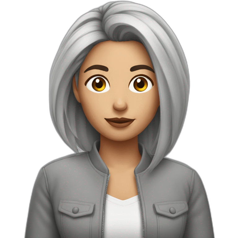 mujer pelo gris corto con un pastel emoji