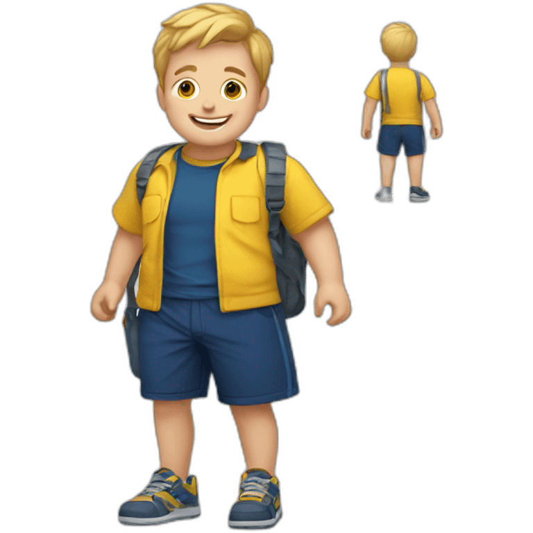 happy white kid with yellow shirt and dark blue shorts emoji