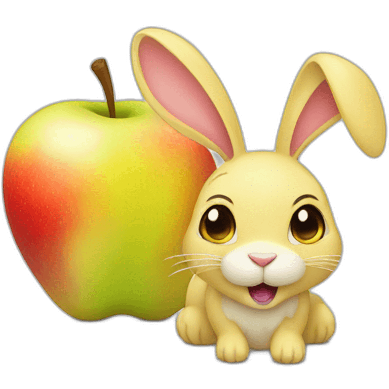 yellow rabbit with apple emoji