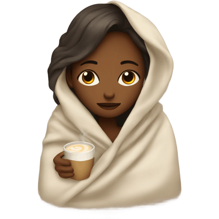 girl inside a blanket sipping coffee eyes closed emoji