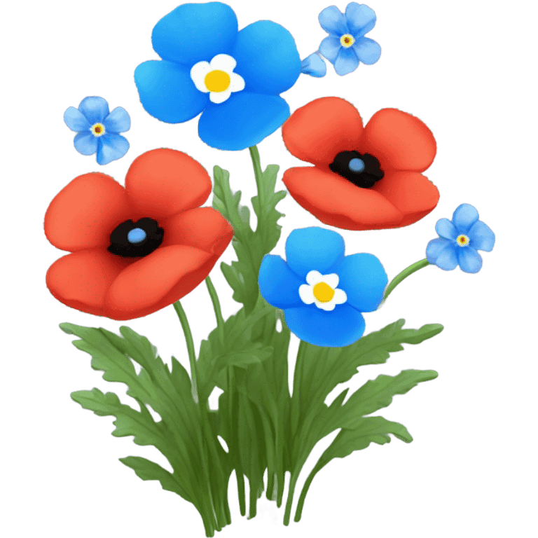 Poppies and forget me not flowers in a bunch emoji