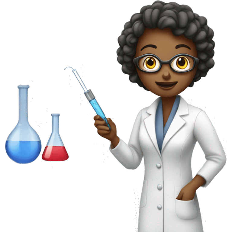 female research scientist working in lab with pipette emoji