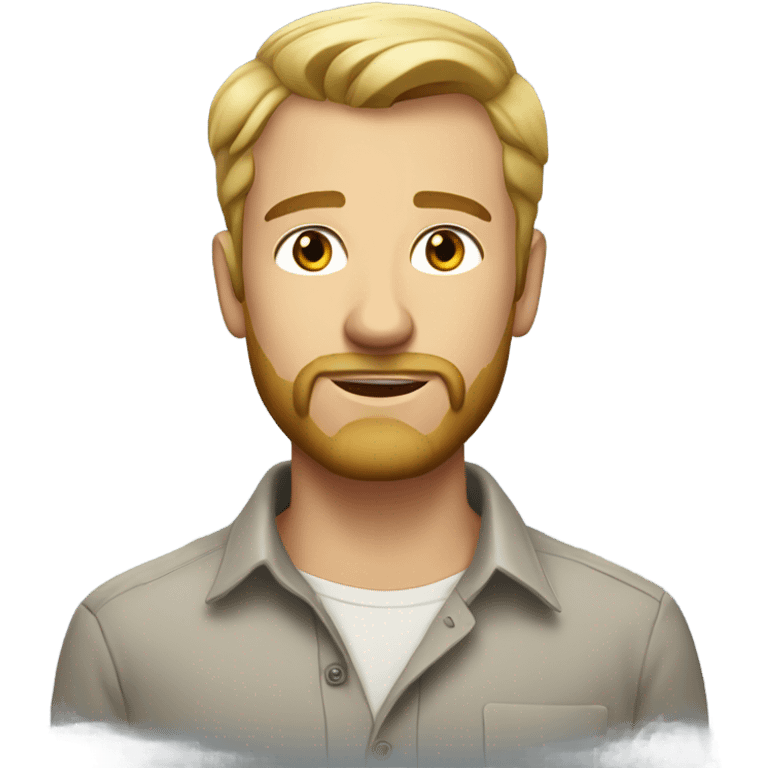 english man, very short hair blonde, blonde medium length size full beard, in a smart unbuttoned shirt. emoji