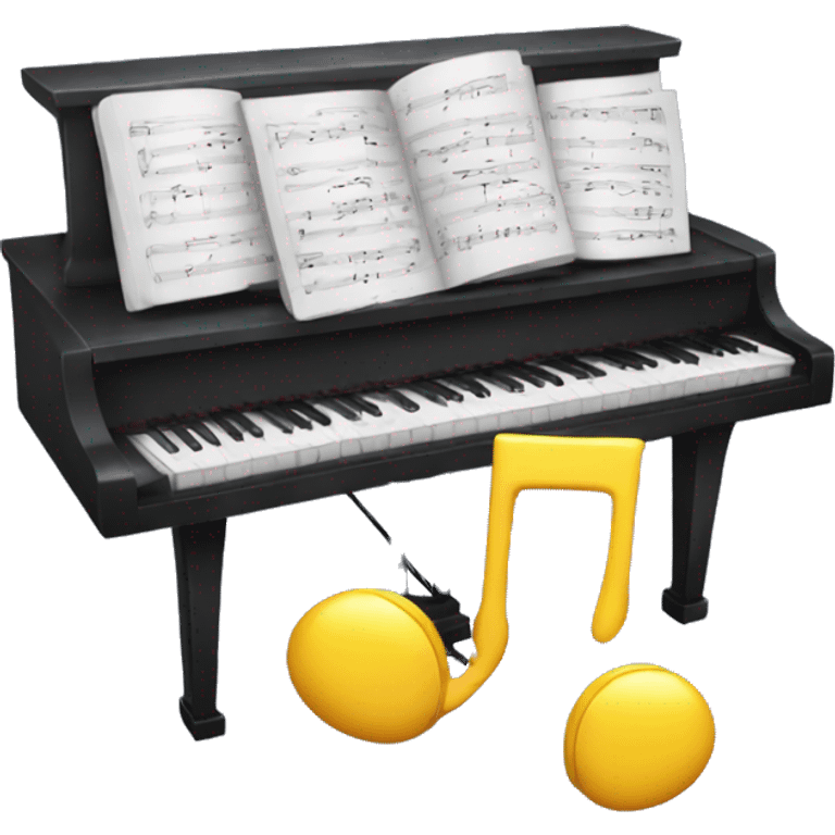 Piano with notes 🎶 around the piano and some headphones on the piano emoji