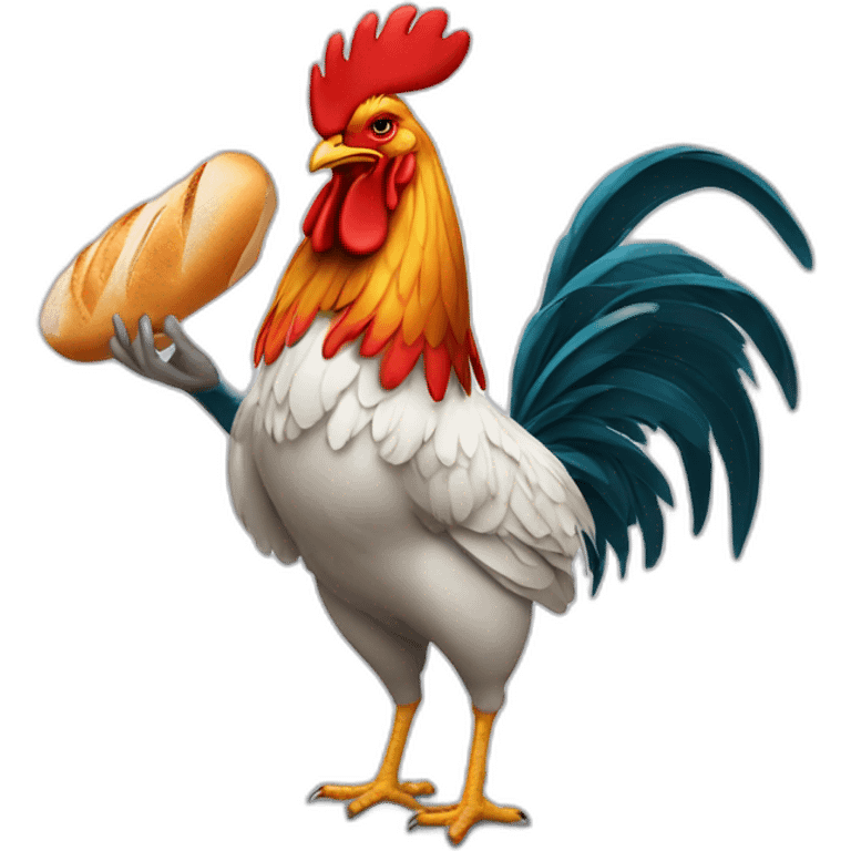 rooster hanging a baguette under his wing emoji