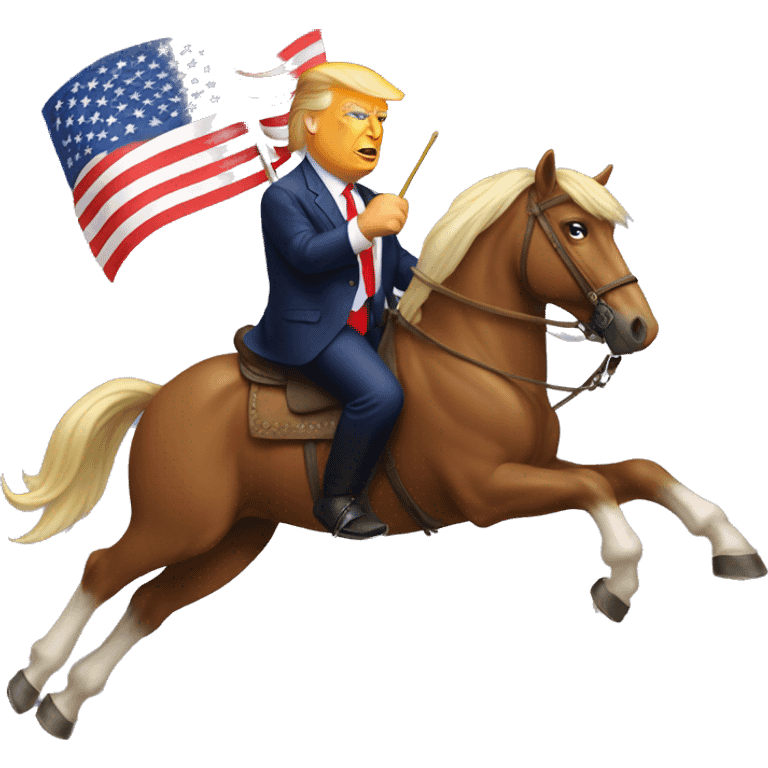 Donald trump riding a horse holding an American flag  emoji