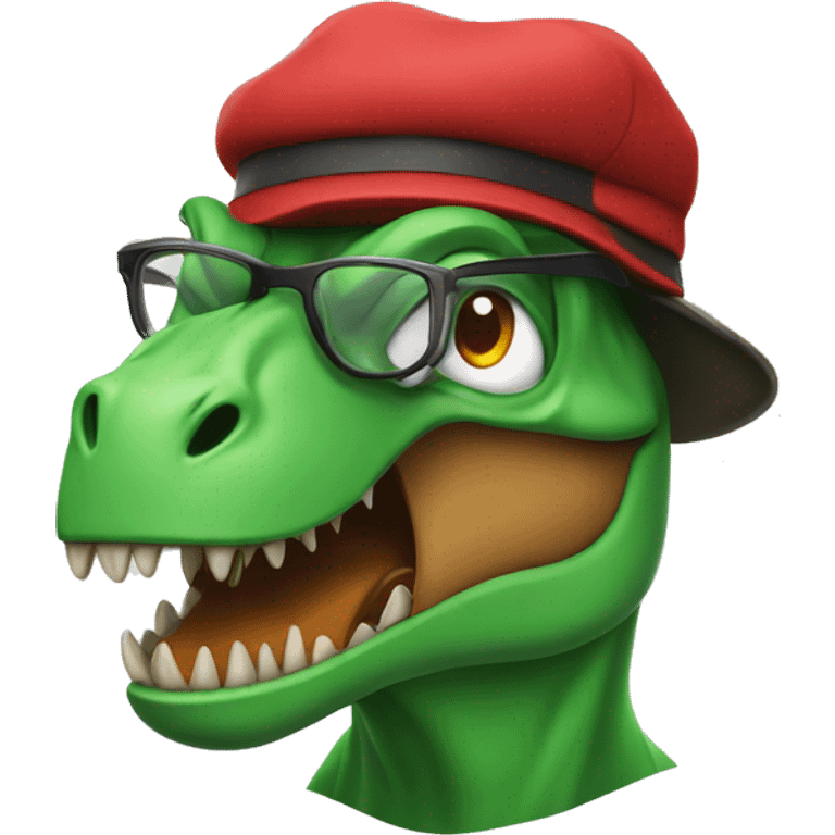 Angry Green Trex wearing red beret and eyeglasses  emoji