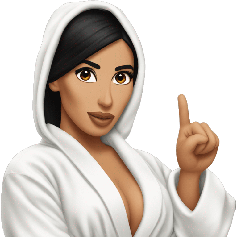 Kim Kardashian perfect bathrobe behind pointing finger forward emoji