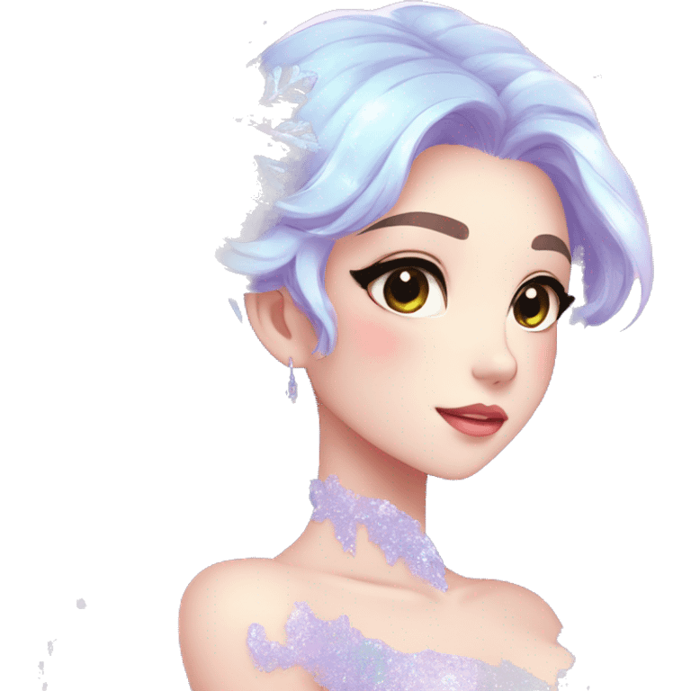 Gorgeous Beautiful Anime-Pastel-Lady with crystals and snowflakes and glitters aesthetic emoji