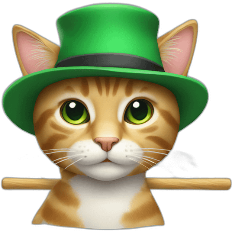 A cat with a green hat and a staff emoji