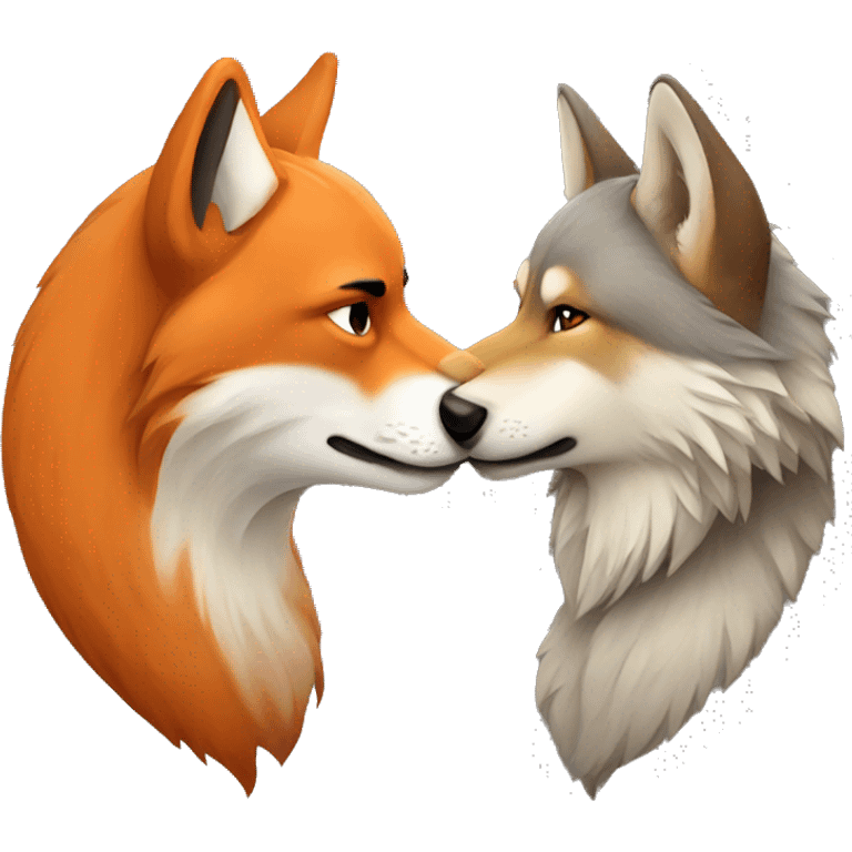 A fox and a wolf kissing emoji