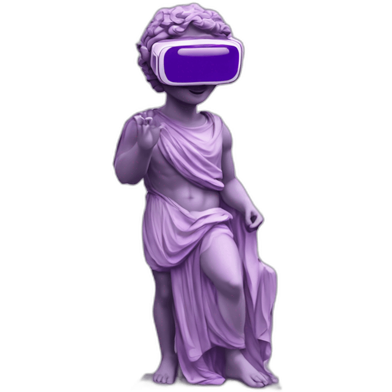 an EMOJI OF A ancient young greek statue, wearing VR headset, purple colors, DIGITAL UNIVERSE emoji