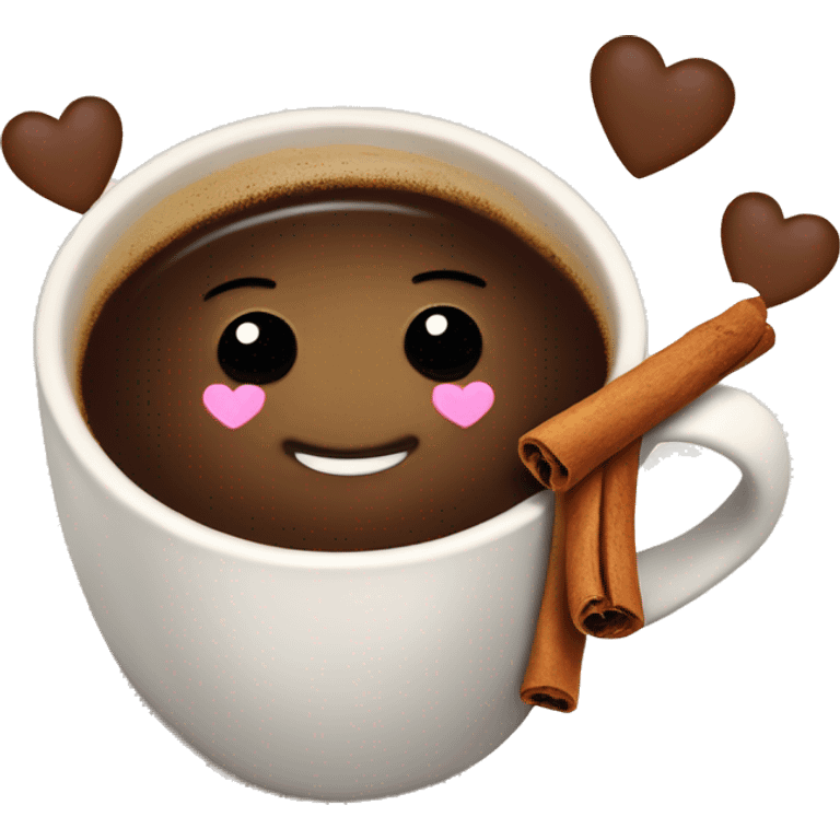 Coffee with cinnamon stick and little hearts around them emoji