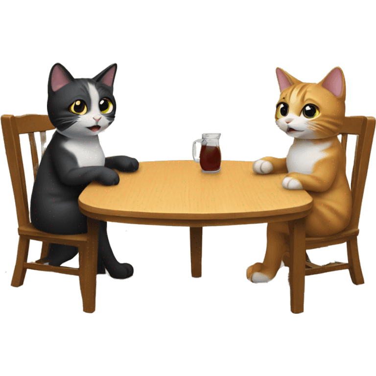 Two cats at the table are talking emoji