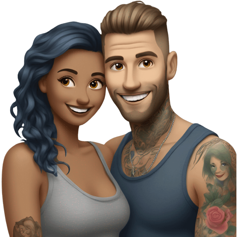 Photo Female model smiling at a very handsome tattooed man emoji