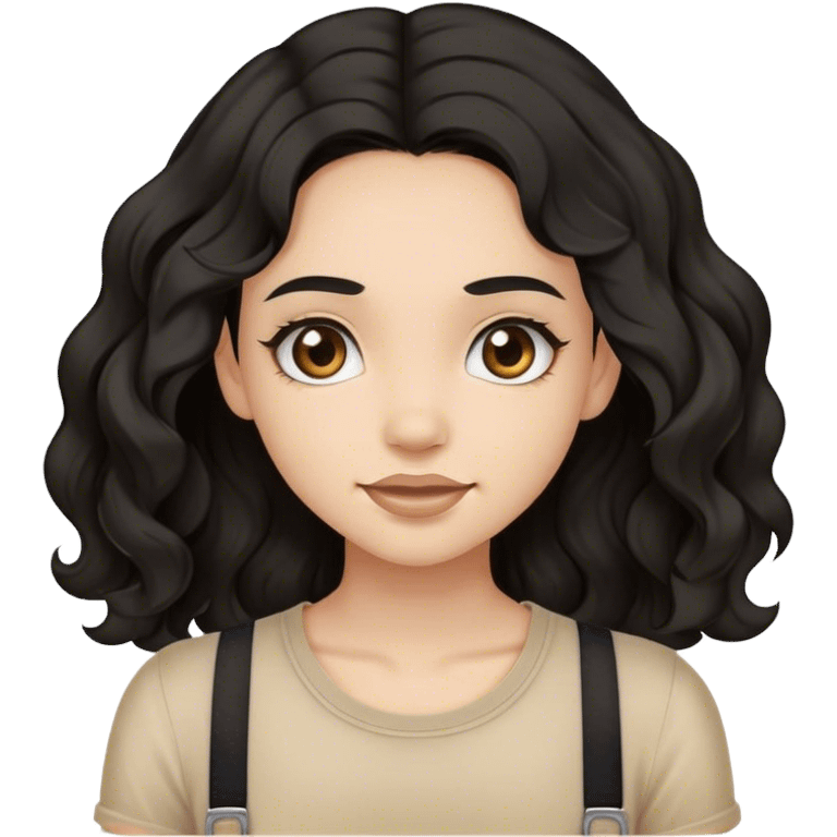 a light skinned wavy black hair with brace girl wearing a beige top  emoji