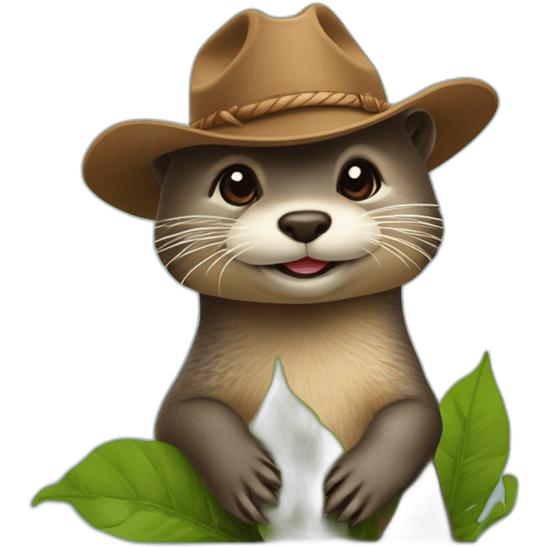 loutre avec un chapeau de cowboy sur une plante emoji