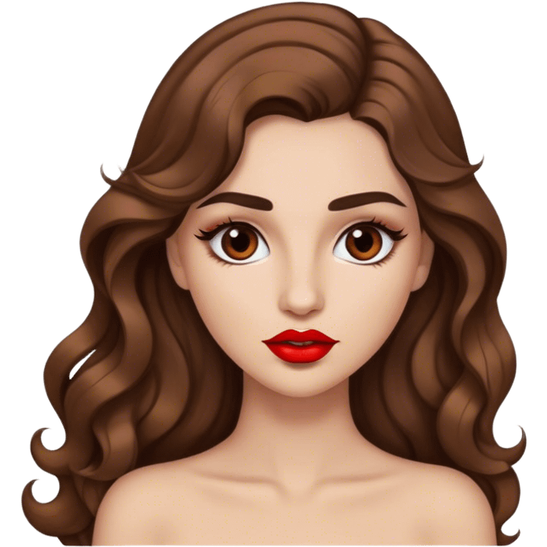 Light brown woman with long wavy hair, dark brown arched eyebrows, full lashes, red lips emoji