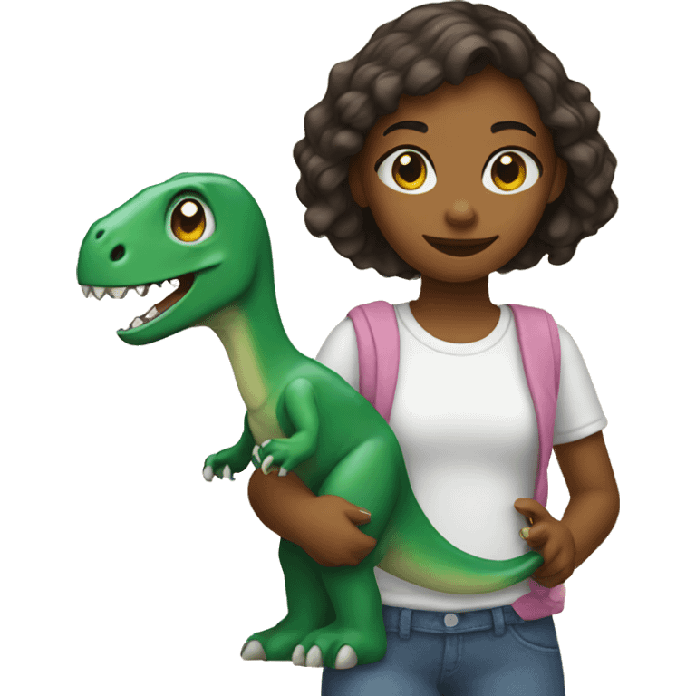 Girl holding a dinosaur emoji