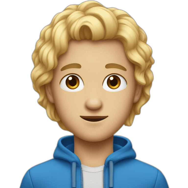 Un garçon au cheveux long et blond avec des yeux bleus emoji