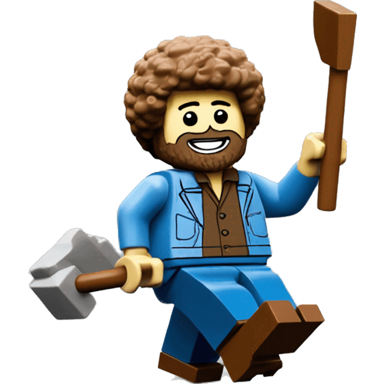 Bob Ross in a lego style dancing on a plow emoji