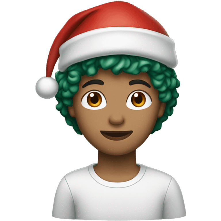 Unisex person light skin short curly dark green hair in a red Santa hat  emoji