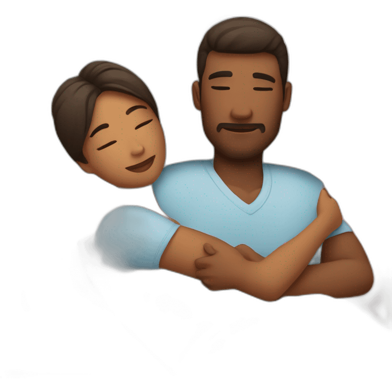 Woman and man cuddling in bed emoji