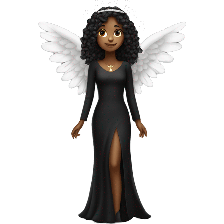 elegant girl in black dress with angel wings emoji