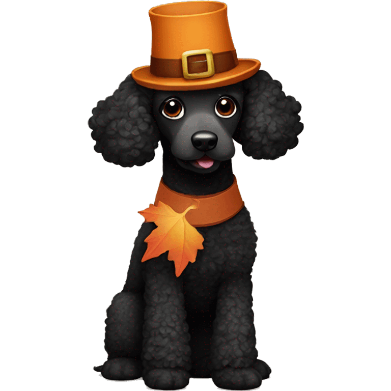 Black poodle wearing a  Thanksgiving turkey costume  emoji