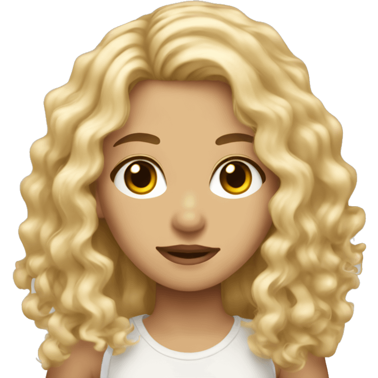 Blonde long curly hair girl with medium skin and dark brown eyes emoji