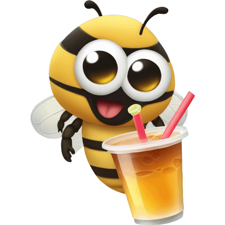 A bee drinking boba tea emoji