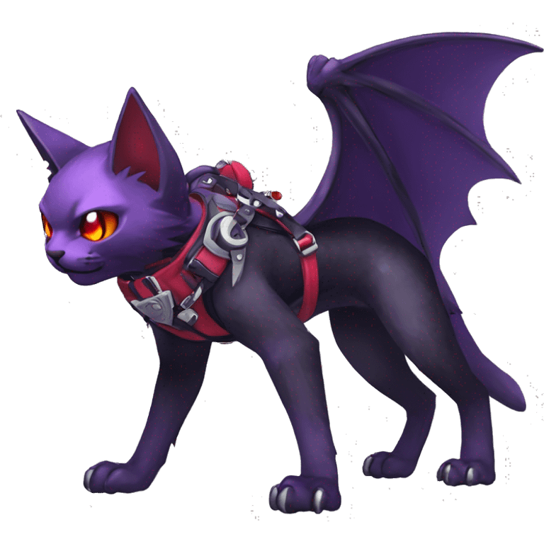 cool edgy black punk purple red ethereal fantasy nargacuga-bat-cat-Fakemon collar harness full body emoji