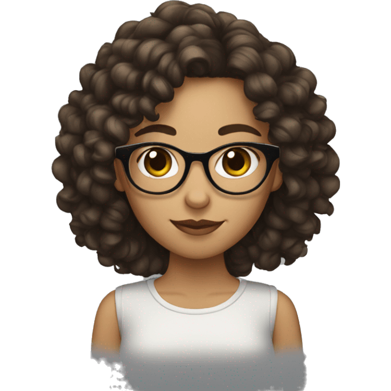 girl with long  brown and black curly hair and fair with glassesskin emoji