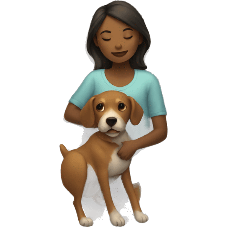 A girl and dog sleeping on bed emoji